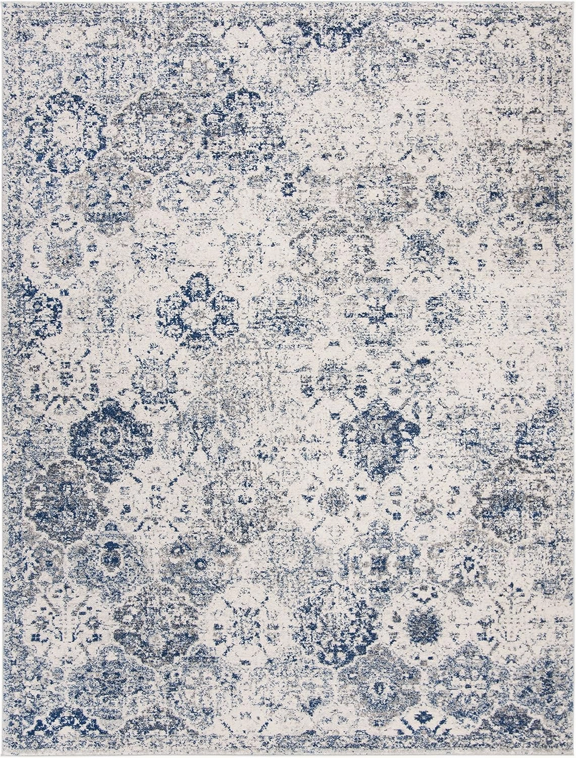 SAFAVIEH Area Rug 8x10 - Madison Collection - Large - White & Royal Blue, Boho Chic Distressed Design, Non-Shedding & Easy Cleaning, Ideal for Living Room, Bedroom, Office, Dining Space (MAD611C)