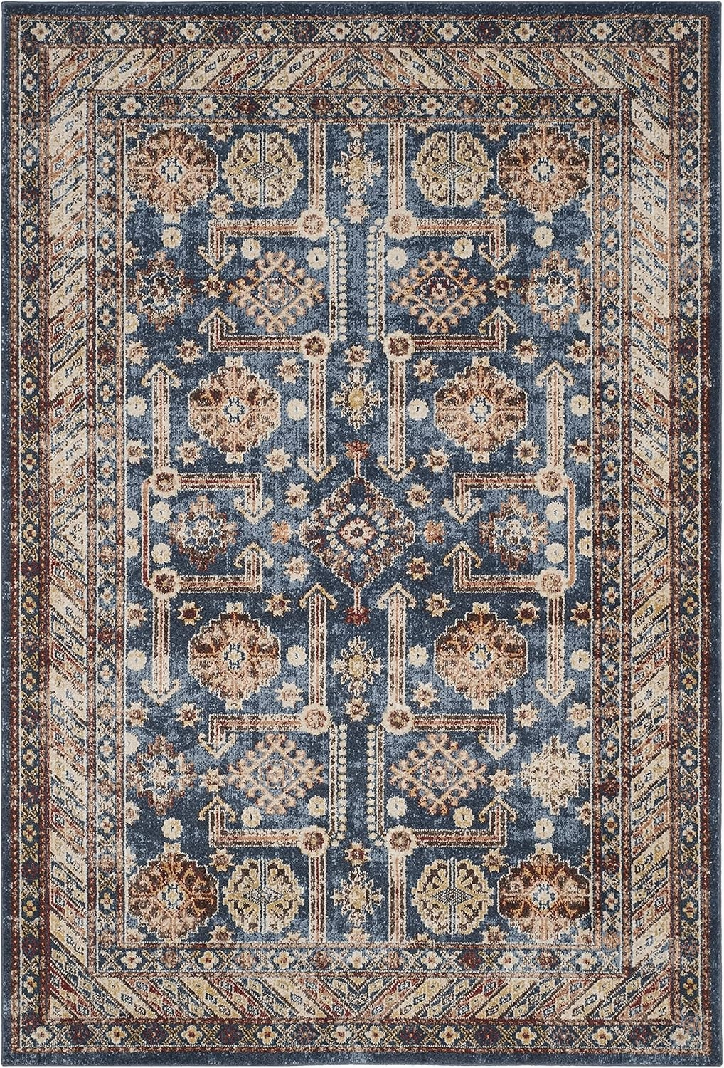 SAFAVIEH Bijar Collection Area Rug - 8' x 10', Royal & Ivory, Traditional Oriental Distressed Design, Non-Shedding & Easy Care, Ideal for High Traffic Areas in Living Room, Bedroom (BIJ653B)