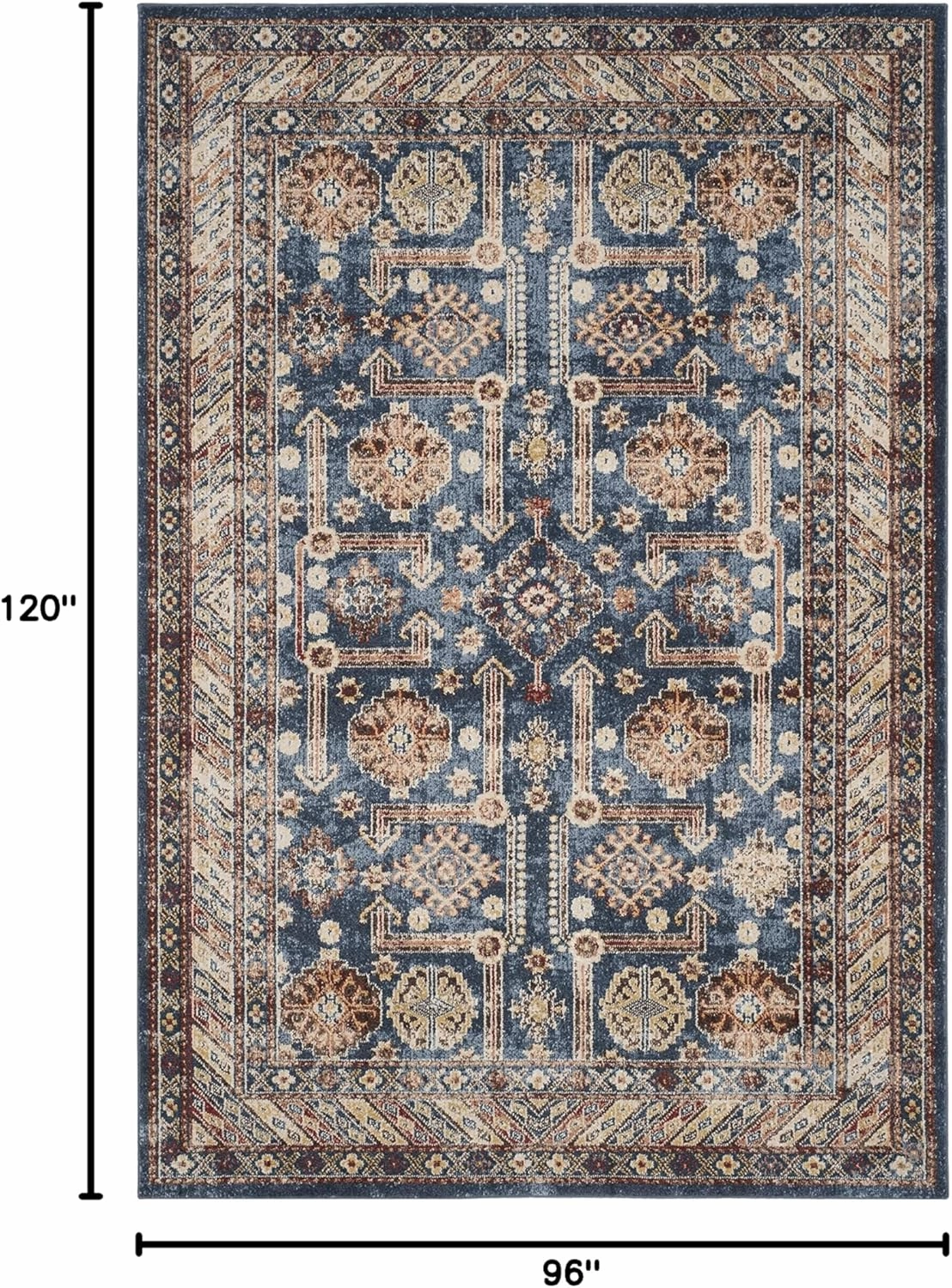 SAFAVIEH Bijar Collection Area Rug - 8' x 10', Royal & Ivory, Traditional Oriental Distressed Design, Non-Shedding & Easy Care, Ideal for High Traffic Areas in Living Room, Bedroom (BIJ653B)