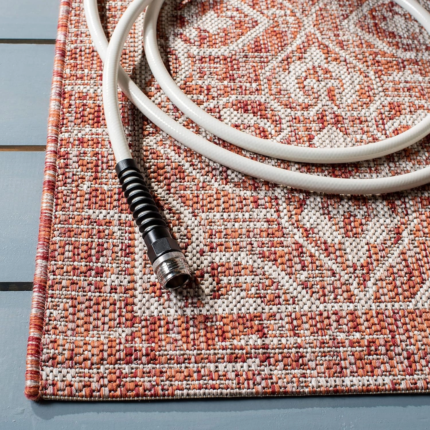 SAFAVIEH Courtyard Collection 8' x 11' Aqua/Grey CY8066 Indoor/ Outdoor Waterproof Easy Cleaning Patio Backyard Mudroom Area Rug