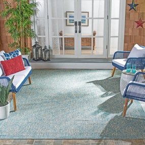 SAFAVIEH Courtyard Collection 8' x 11' Aqua/Grey CY8066 Indoor/ Outdoor Waterproof Easy Cleaning Patio Backyard Mudroom Area Rug