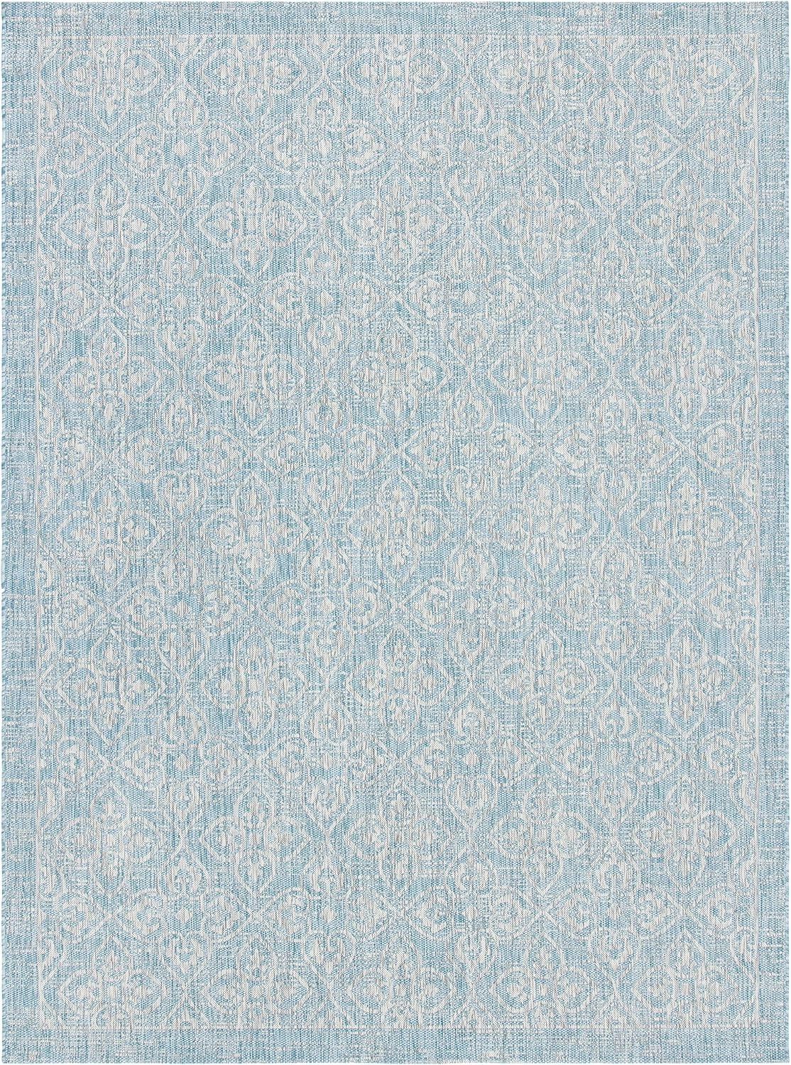 SAFAVIEH Courtyard Collection 8' x 11' Aqua/Grey CY8066 Indoor/ Outdoor Waterproof Easy Cleaning Patio Backyard Mudroom Area Rug