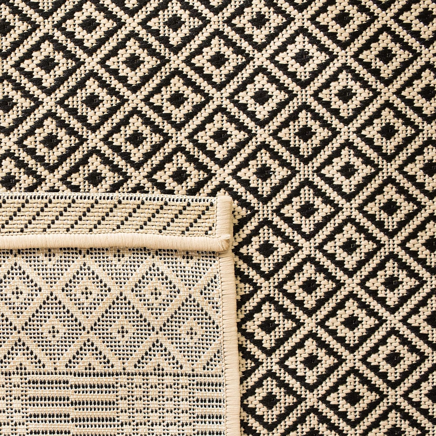 SAFAVIEH Courtyard Collection Area Rug - 8' x 10', Beige & Black, Moroccan Design, Non-Shedding & Easy Care, Indoor/Outdoor & Washable-Ideal for Patio, Backyard, Mudroom (CY6235-25612)