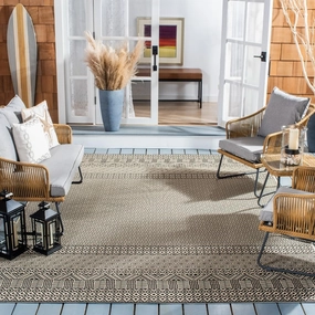 SAFAVIEH Courtyard Collection Area Rug - 8' x 10', Beige & Black, Moroccan Design, Non-Shedding & Easy Care, Indoor/Outdoor & Washable-Ideal for Patio, Backyard, Mudroom (CY6235-25612)