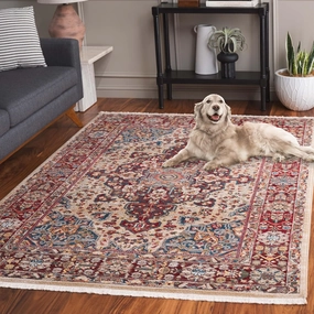 SAFAVIEH Kashan Collection Accent Rug - 2'6" x 4', Ivory & Red, Traditional Design, Stain Resistant, Ideal for High Traffic Areas in Hallway, Bathroom & Home Office (KSN305K-24)