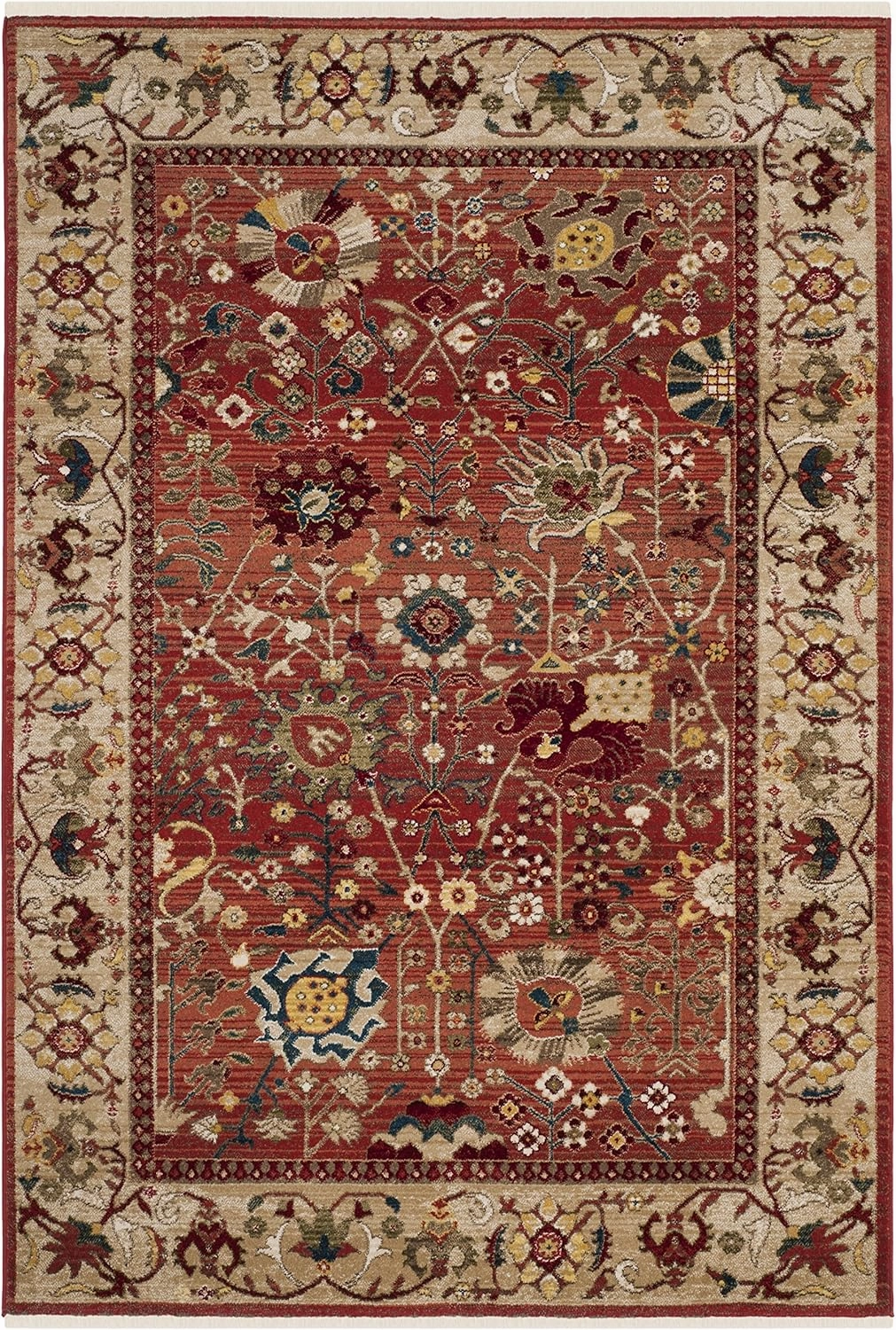 SAFAVIEH Kashan Collection Area Rug - 6'7" Square, Red & Beige, Traditional Oriental Design, Non-Shedding & Easy Care, Ideal for High Traffic Areas in Living Room, Bedroom, Dining (KSN303L-7SQ)