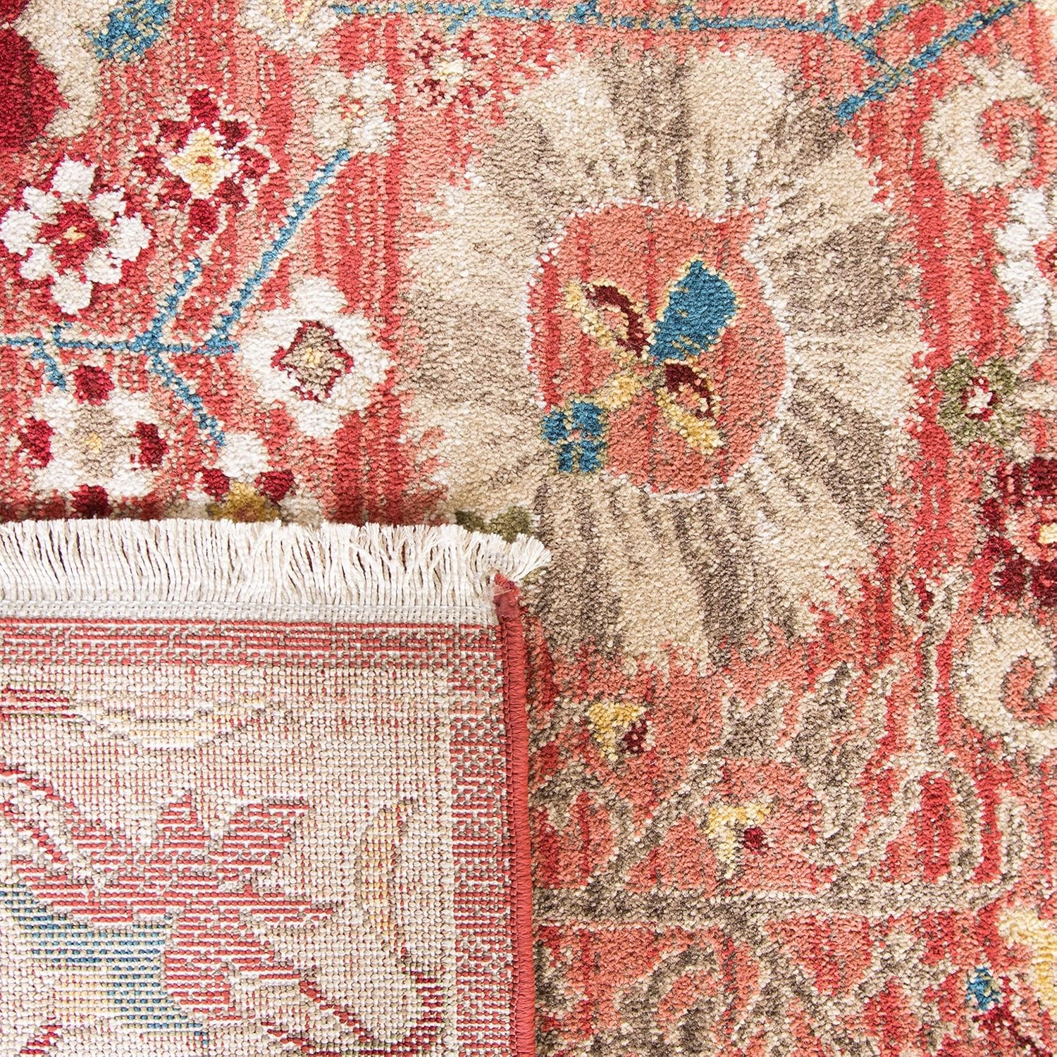 SAFAVIEH Kashan Collection Area Rug - 6'7" Square, Red & Beige, Traditional Oriental Design, Non-Shedding & Easy Care, Ideal for High Traffic Areas in Living Room, Bedroom, Dining (KSN303L-7SQ)
