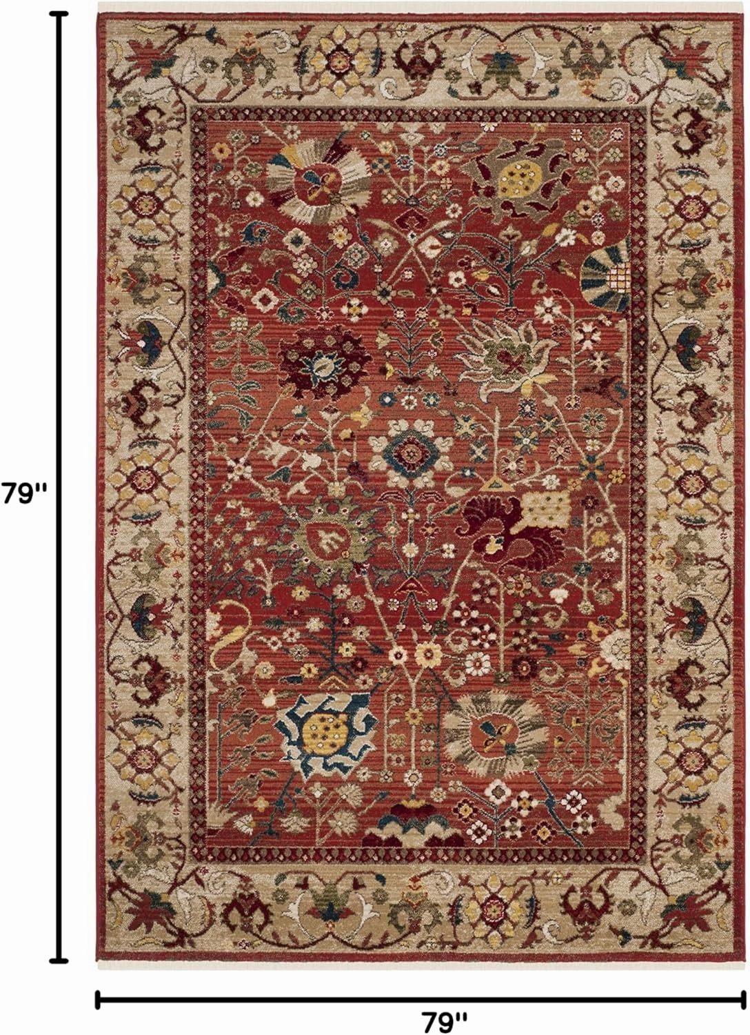 SAFAVIEH Kashan Collection Area Rug - 6'7" Square, Red & Beige, Traditional Oriental Design, Non-Shedding & Easy Care, Ideal for High Traffic Areas in Living Room, Bedroom, Dining (KSN303L-7SQ)