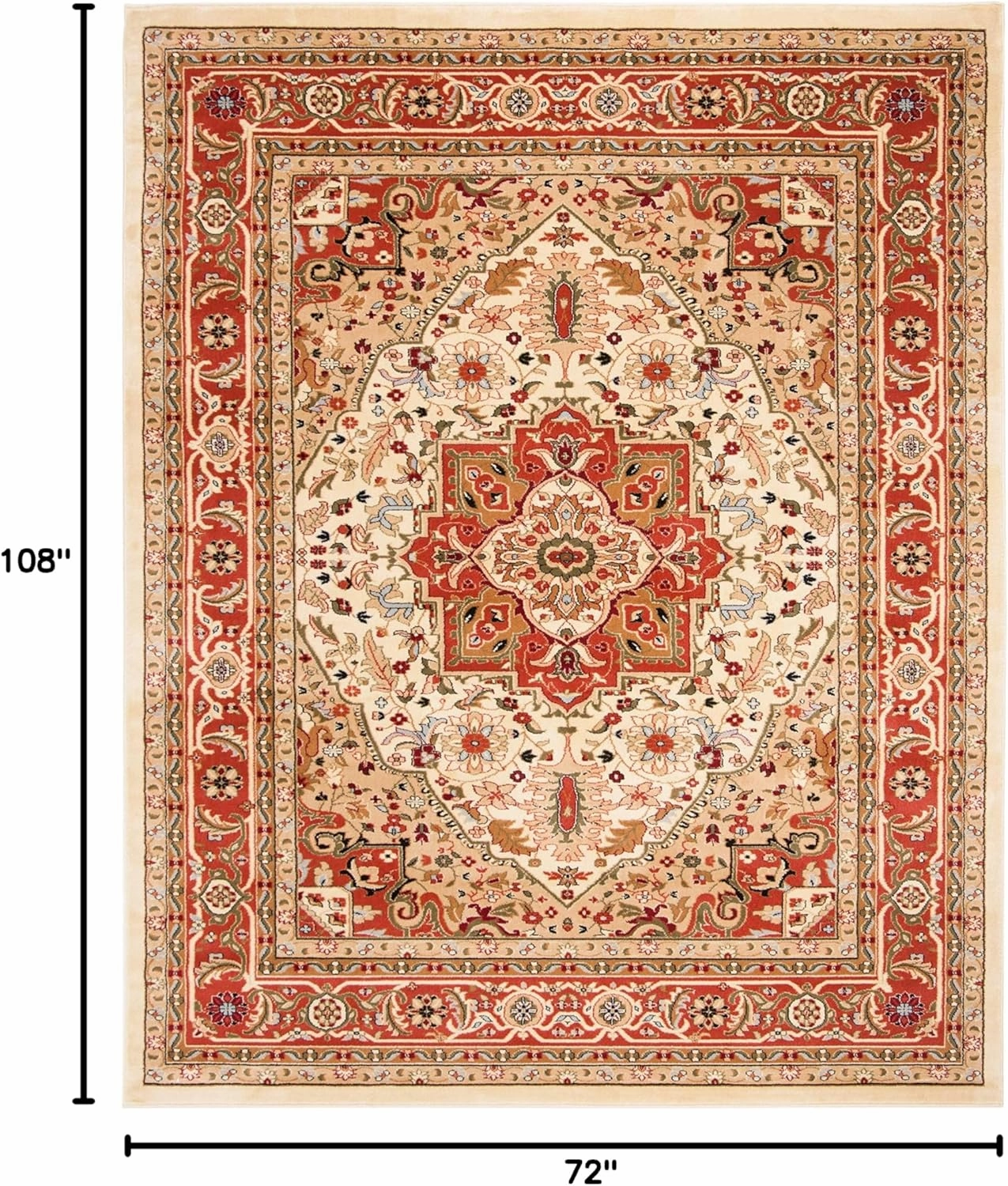 SAFAVIEH Lyndhurst Collection Area Rug - 6' x 9', Ivory & Rust, Traditional Oriental Design, Non-Shedding & Easy Care, Ideal for High Traffic Areas in Living Room, Bedroom (LNH330R)