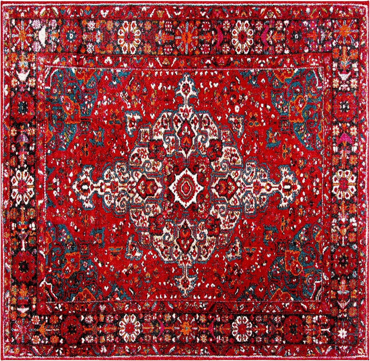 SAFAVIEH Vintage Hamadan Collection Area Rug - 5'3" Square, Red & Multi, Oriental Traditional Persian Design, Non-Shedding & Easy Care, Ideal for High Traffic Areas in Living Room, Bedroom (VTH222A)