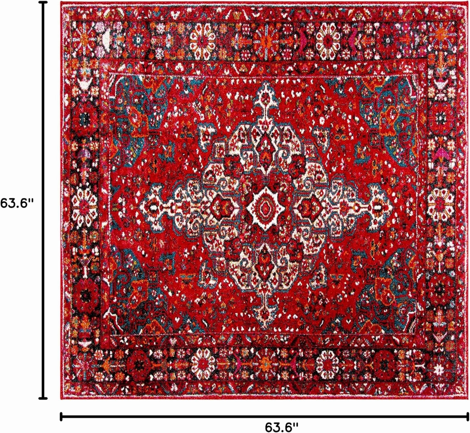 SAFAVIEH Vintage Hamadan Collection Area Rug - 5'3" Square, Red & Multi, Oriental Traditional Persian Design, Non-Shedding & Easy Care, Ideal for High Traffic Areas in Living Room, Bedroom (VTH222A)