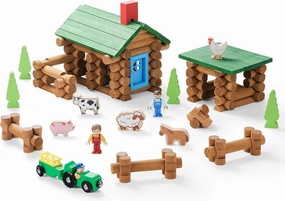 SainSmart Jr. Wooden Log Cabin Set Farm Building House Toy for Toddlers, 122 PCS Classic STEM Construction Kit with Colorful Wood Logs Blocks for 3  Years Old