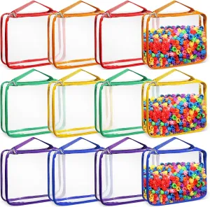 Sanwuta 12 pcs Clear PVC Toy Storage Bags with Zipper Waterproof Toy Bags Puzzles Organizing Container for Books Board Games Building Blocks Toiletry (6 Colors)