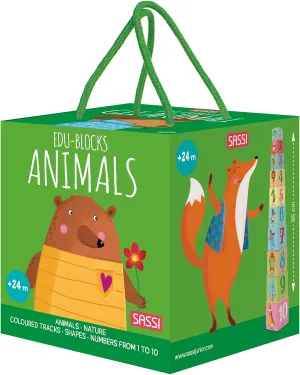 Sassi: Edu-Blocks - Animals - 10 Stacking Cubes & Booklet Set, Nature-Colored Tracks-Shapes-Numbers-Animals, Learn & Play Education, Kids-Toddlers 2 