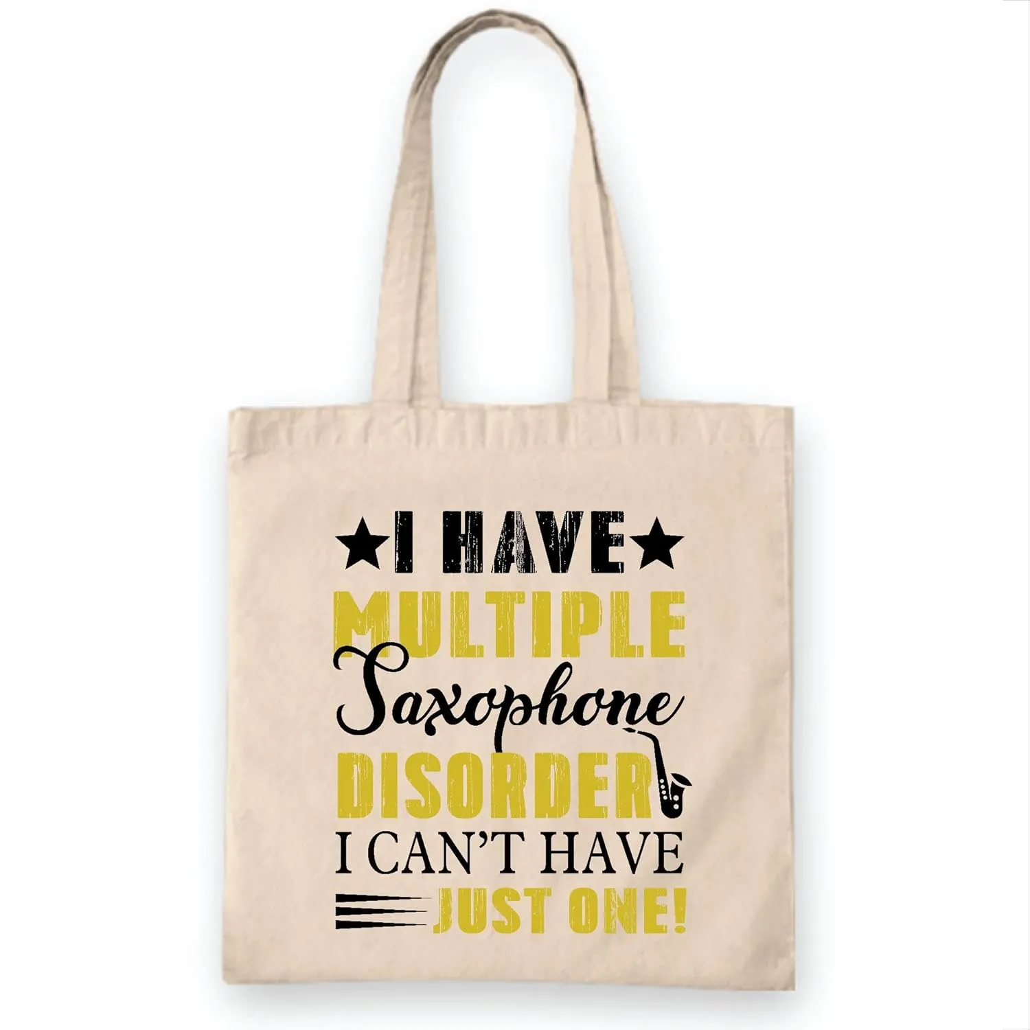 Saxophone Lovers IdeaMultiple Saxophone Disorders Humor Instrument Natural White Multicolor Canvas Tote Bag