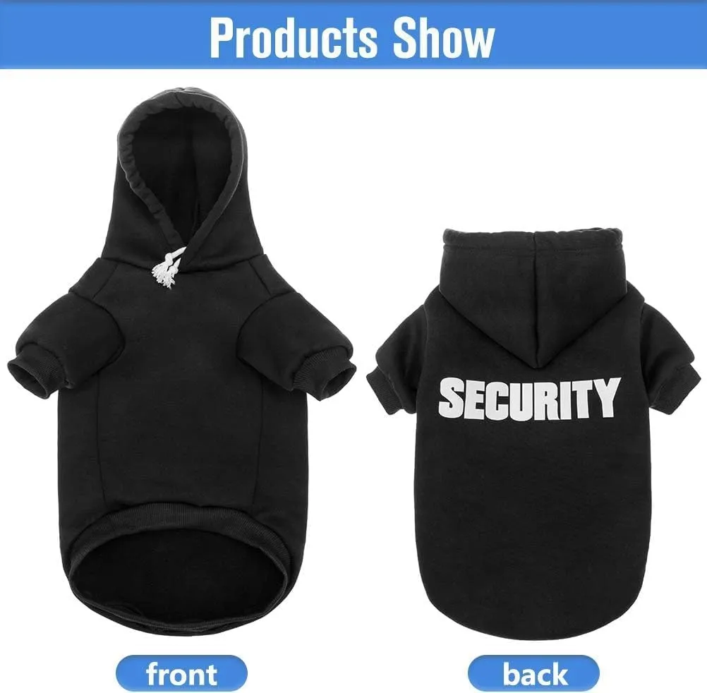 SCENEREAL Security Dog Hoodie Sweaters for Small Medium Large Dogs, Brushed Fleece Dog Clothes with Hat,Soft Cotton Winter Spring Coat All Weather Clothes, Classic Halloween Costume with Leash Hole