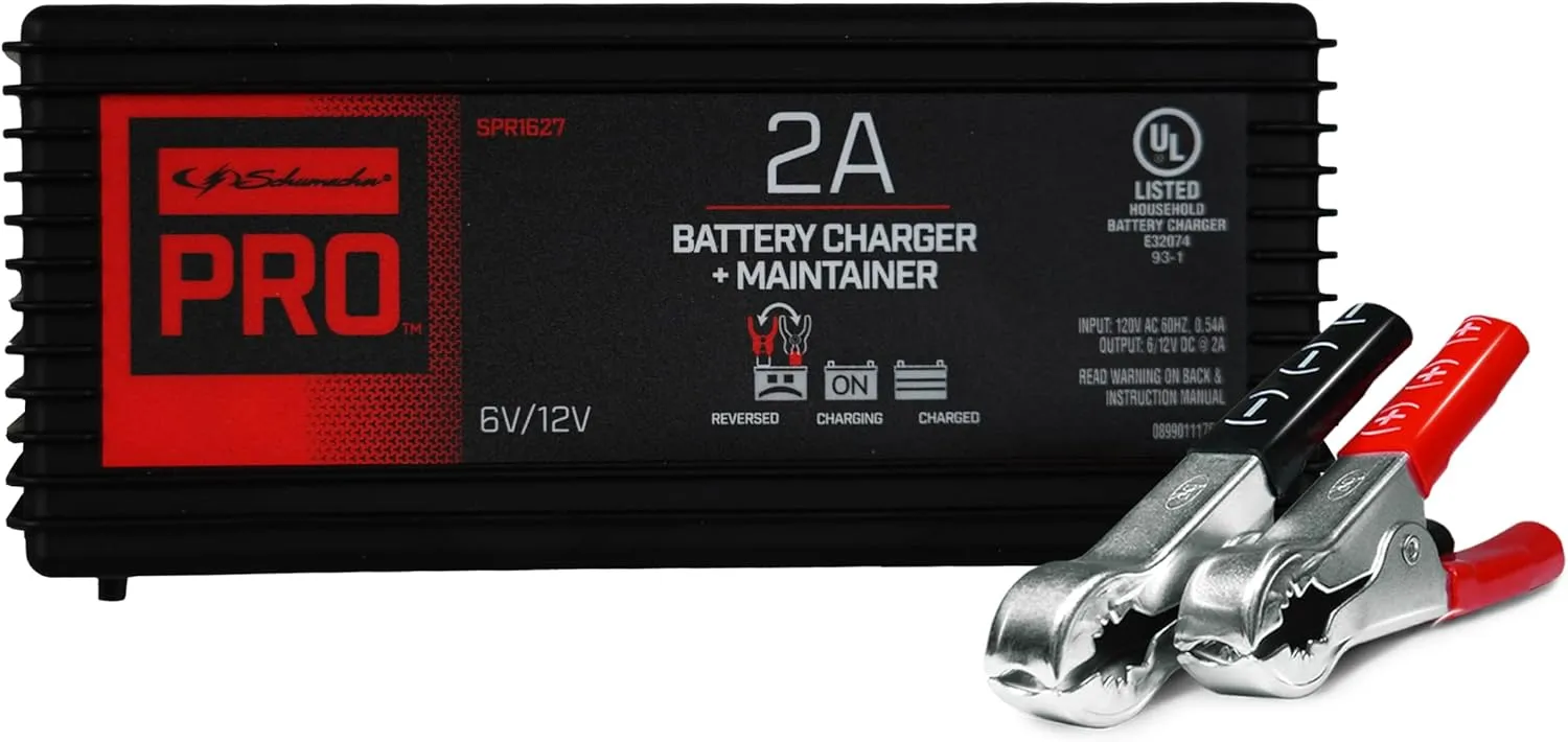 Schumacher Electric Pro 3-in-1 Battery Charger, Maintainer, and Desulfator, SPR1627 Fully Automatic - 2 Amp, 6 Volt and 12 Volt - for Motorcycle, Power Sport, Car, and Marine Batteries