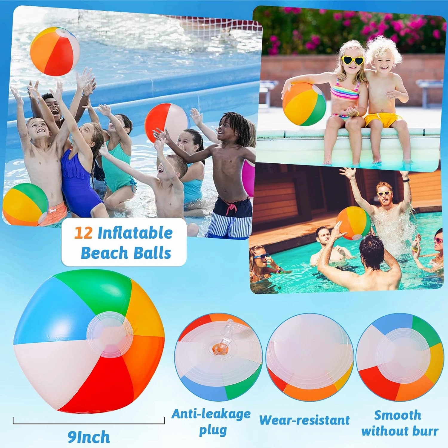 SCIONE Beach Balls Bulk 24 Pack - 9" Inflatable Beachballs Swimming Pool Toys for Kids Summer Water Games, Kids Birthday Party Favors Lua/Hawaiian Tropical Theme Decorations Supplies