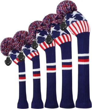 Scott Edward Knit Golf Club Cover for Woods and Driver Set of 5 Head Covers Protect Driver Wood(460cc)* 1 Fairway Wood*2 and Hybrid/UT*2 with Rotating Club Number Tags