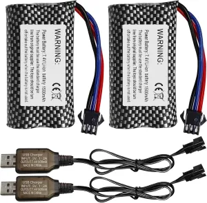 sea jump 2PCS 1500mAh SM-3P Plug Lithium Battery with USB Charging Cable for DE43 DE60 RC Racing RC Car Battery 1575 Dump Truck Construction Vehicle Toy Car Battery Spare Parts