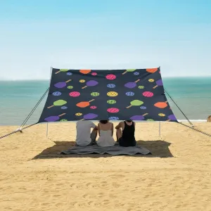 Seamless Pickleball Pattern Beach Canopy Tent Anti-UV & Wind Resistant, Camping Sun Shelter Easy Setup Portable,Outdoor Shade Tents with Sandbags,Sand Shovels,Ground Pegs & Stability Poles