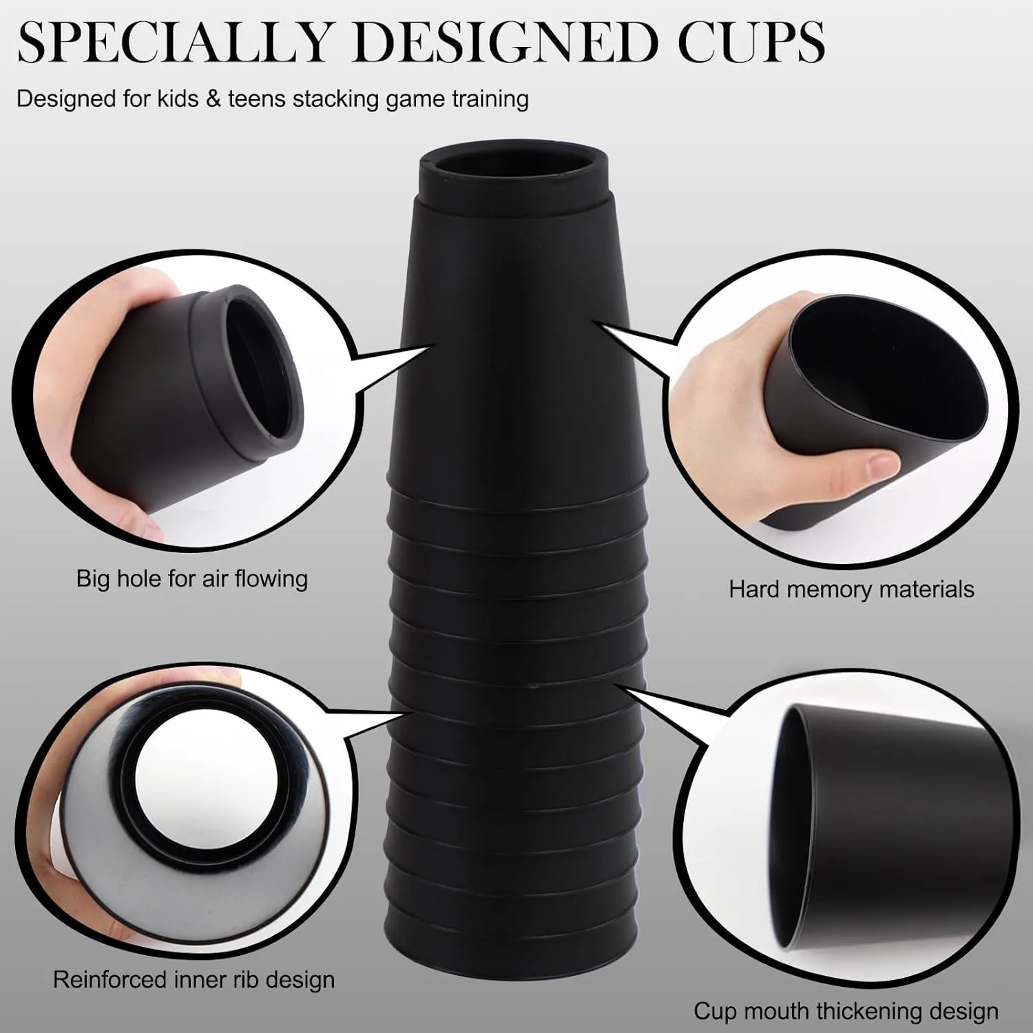 SEISSO Quick Stack Cups, 24PCS Stacking Cups Training Game for School Family Party, Kids Gifts Starter Set of Stacking Cup, Blue & Black