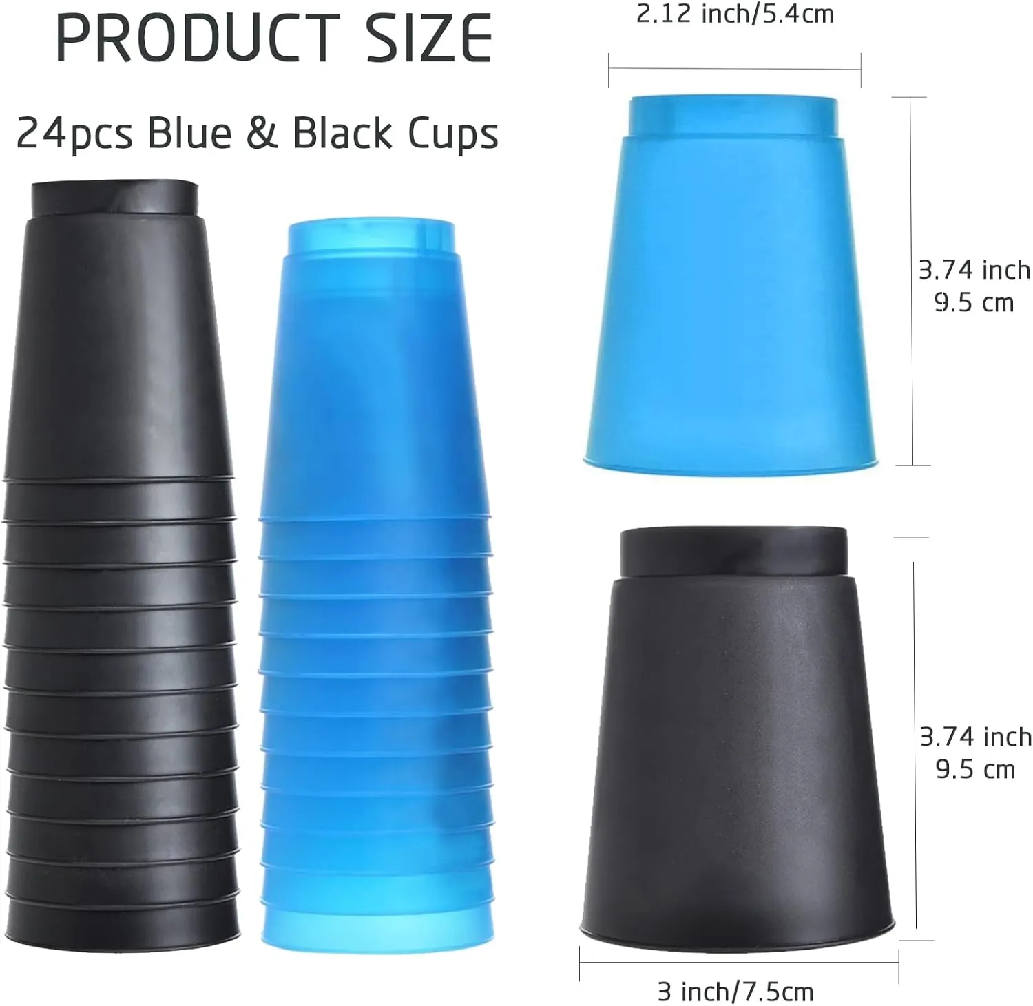 SEISSO Quick Stack Cups, 24PCS Stacking Cups Training Game for School Family Party, Kids Gifts Starter Set of Stacking Cup, Blue & Black