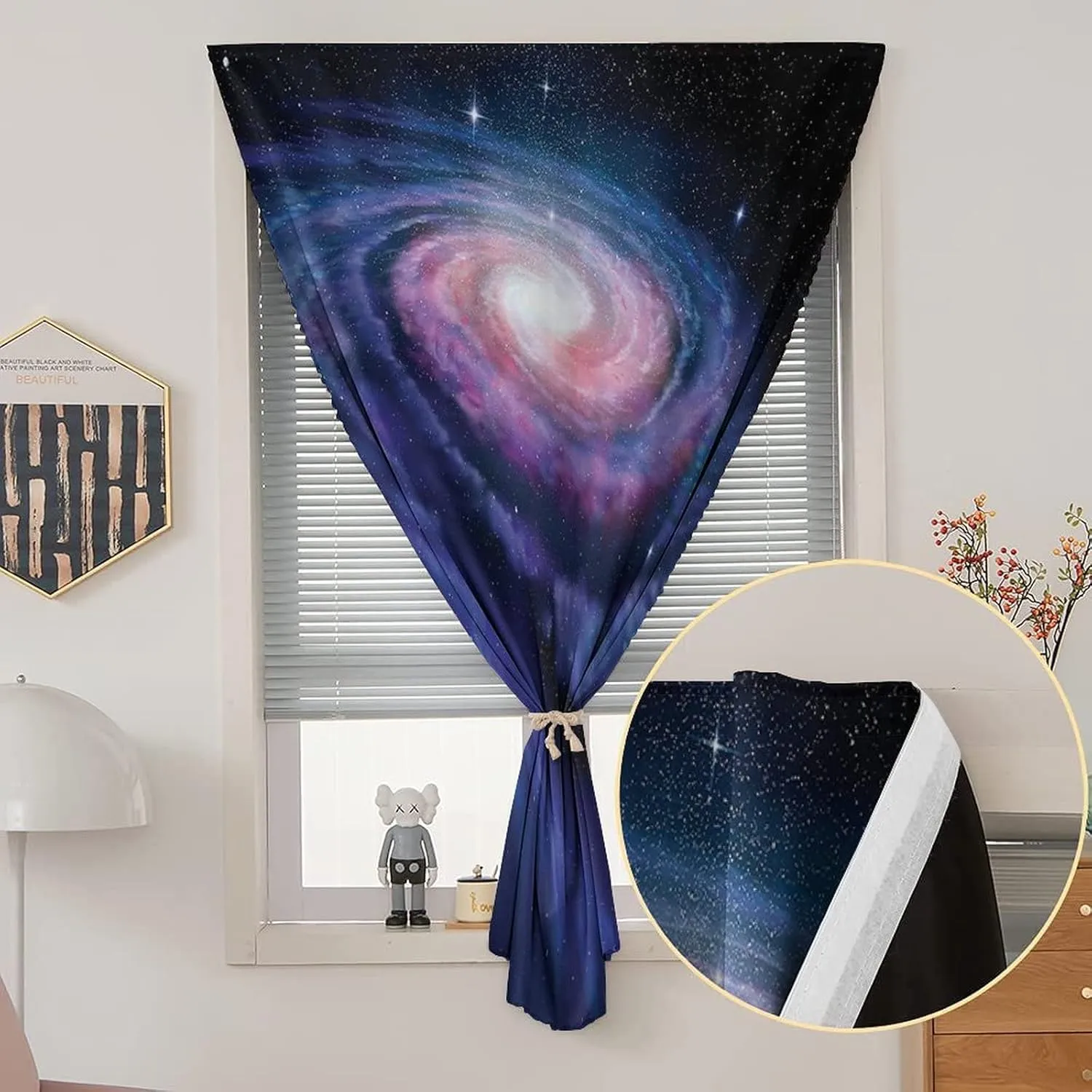 Self Adhesive Portable Blackout Curtains, Outer Space Room Darkening Curtains, Spiral Cosmic Energy with Dark Nebula Cloud Print Temporary Blackout Blinds,47W x54L Inches,, for Bathroom Bedroom