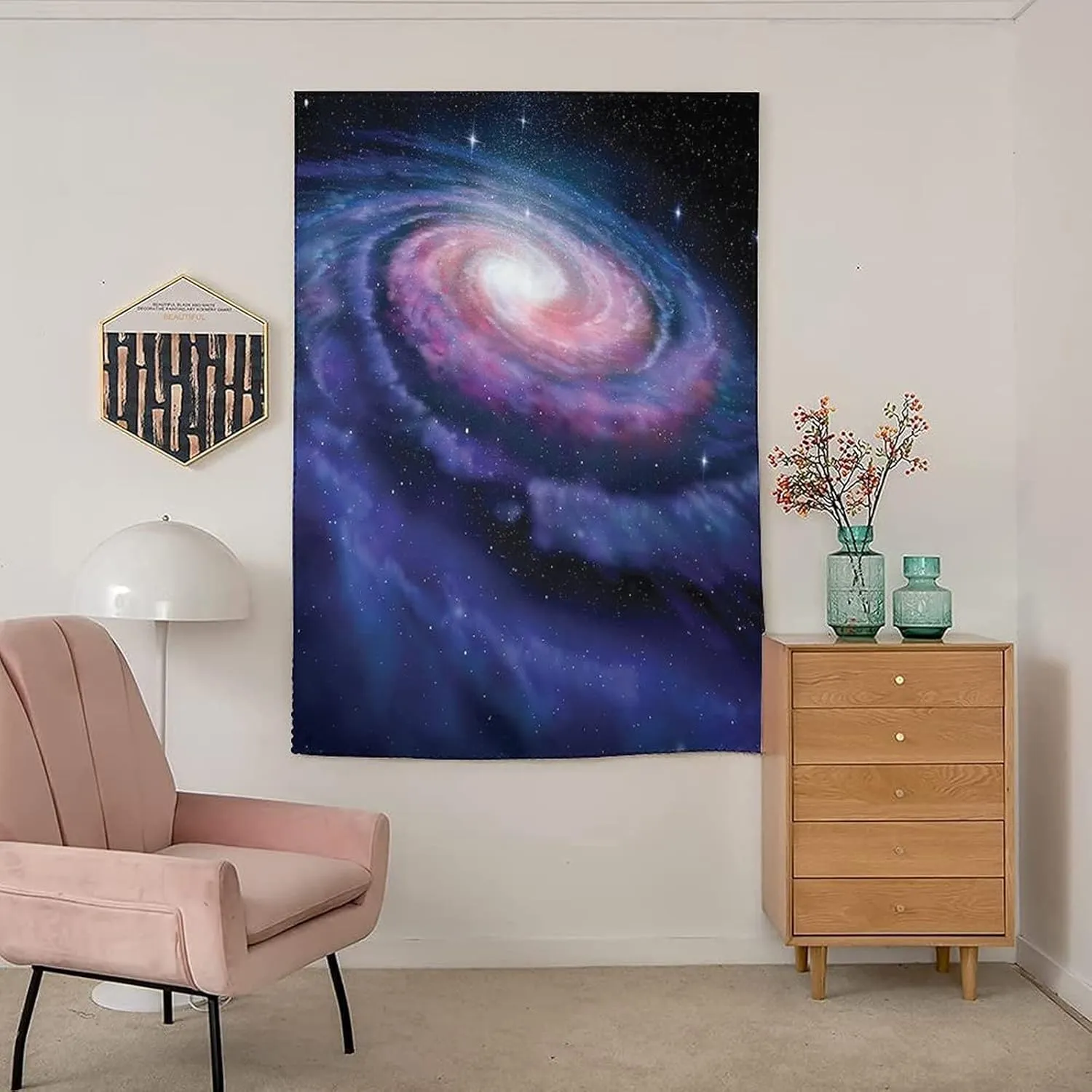 Self Adhesive Portable Blackout Curtains, Outer Space Room Darkening Curtains, Spiral Cosmic Energy with Dark Nebula Cloud Print Temporary Blackout Blinds,47W x54L Inches,, for Bathroom Bedroom