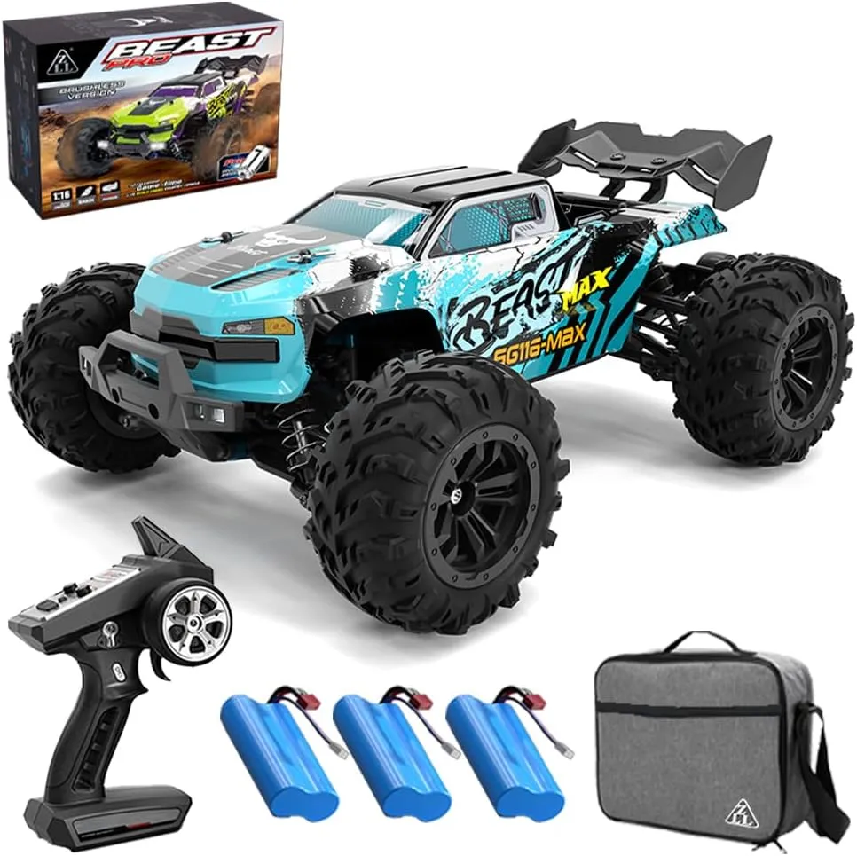 SG116 MAX 1/16 Brushless RC Cars for Adults Fast 50 mph, RC Trucks 4X4 Offroad Waterproof, 4WD High Speed Drift RC Car, All Terrain RC Truggy (3 Battery)