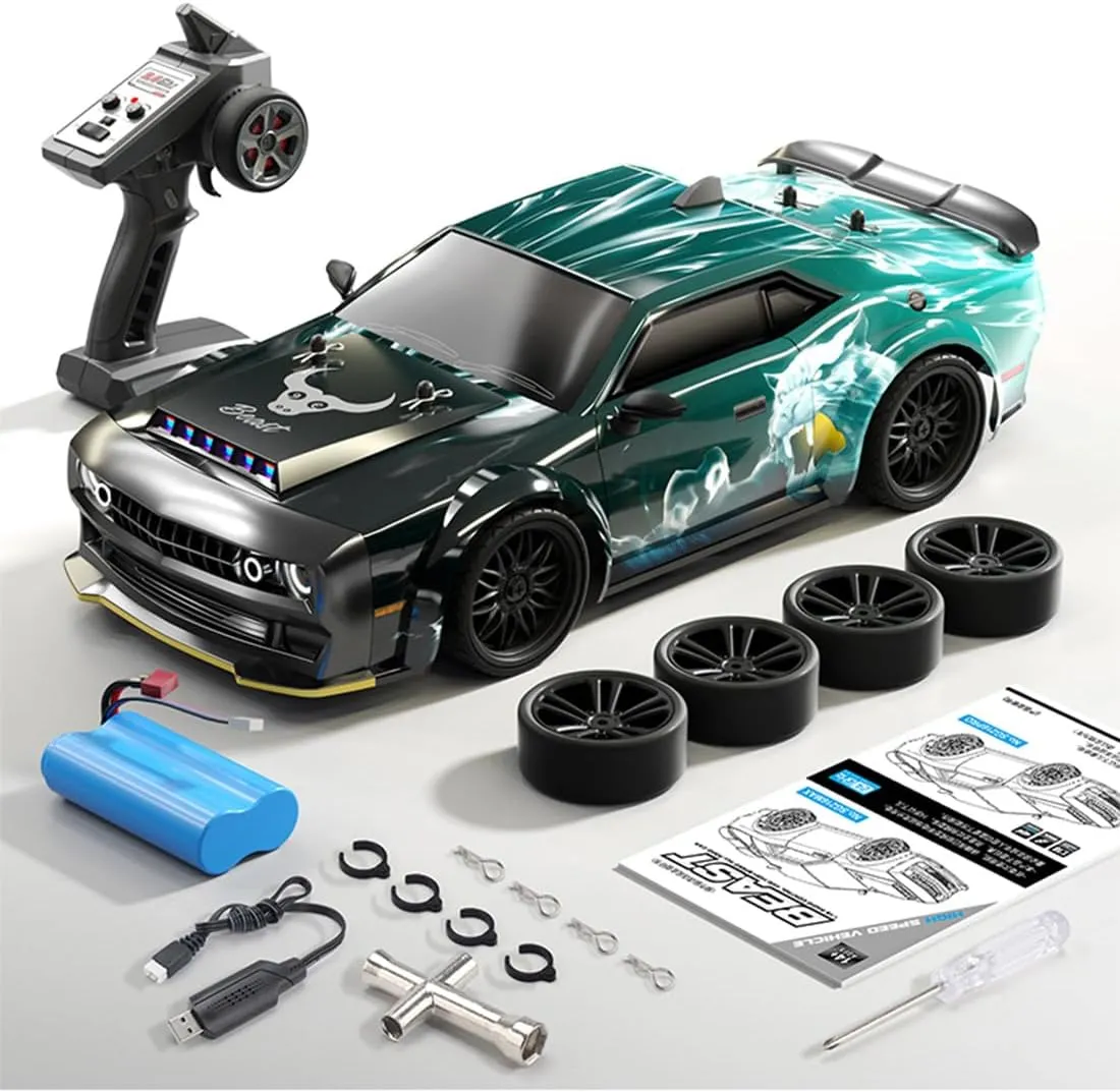 SG216 1/16 RC Drift Car Mini, 2.4G Full-Proportional Remote Control Sports Car with LED Lights, 40KM/H Electric 4WD RC Racing Cars Model, 1 Battery Toy Gift, RTR/Carbon Brush