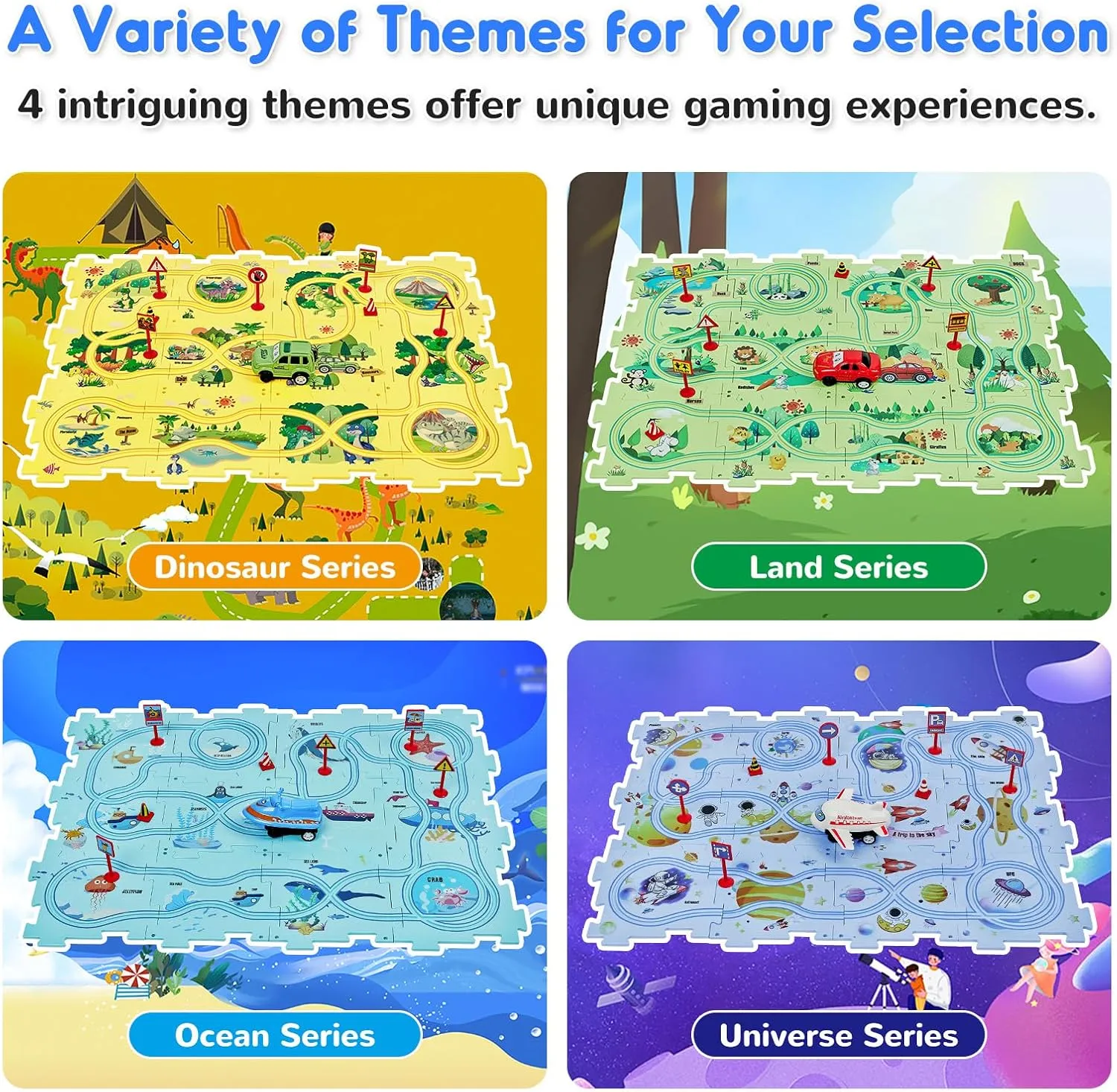 SGILE 12 PCS STEM Road Builder Puzzle for Kids Age 3 , Toddler Race Logical Brain Teaser Maze Board Game with Car, Early Learning Floor Play Set Toys for Boys Girls 3 4 5 6 7 Year Old Gift(Ocean)