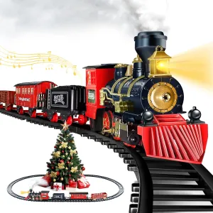 Shemira Christmas Train Set, Train Toys for Boys Girls,Toy Train with Light Smoke and Sound,Steam Train Set for Around Christmas Tree,Christmas Train Toys Gifts for 3 4 5 6 7 8  Year Old Kids