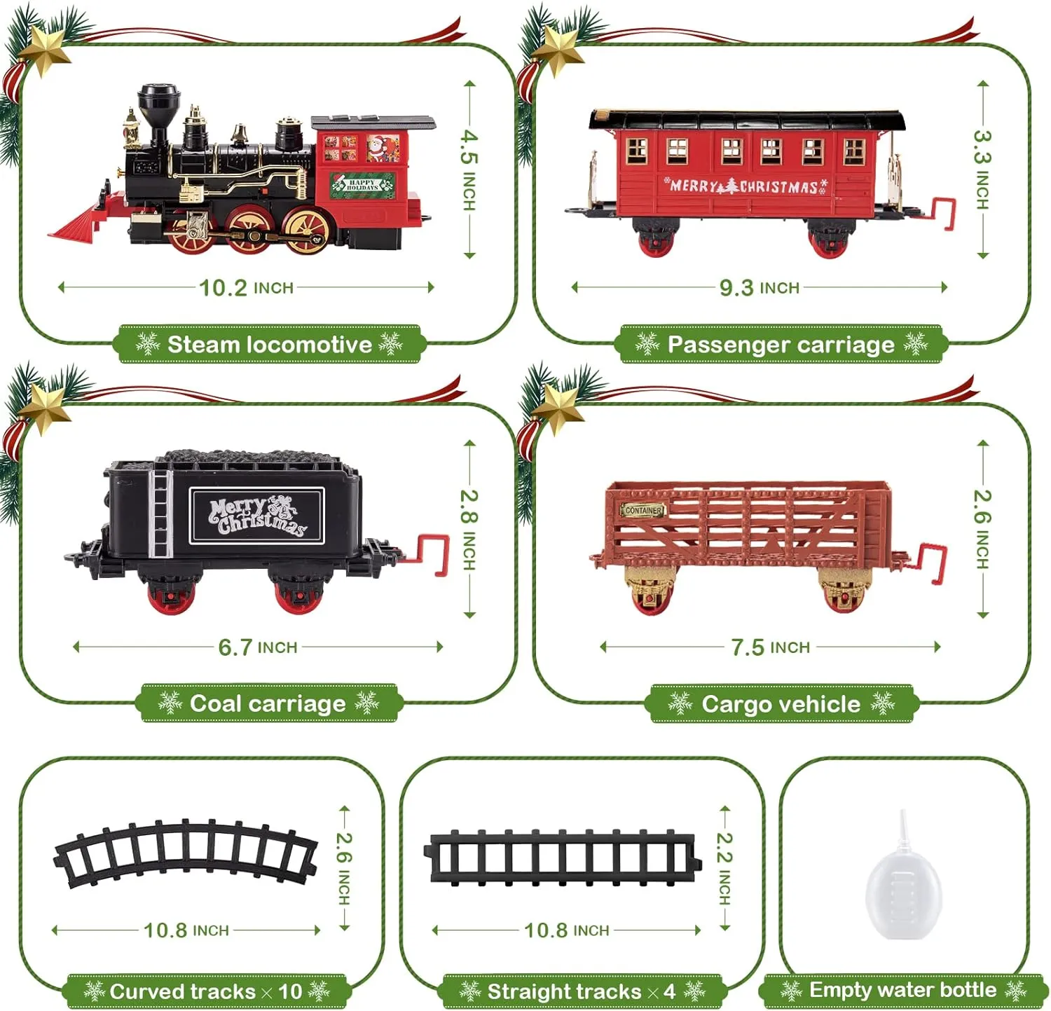 Shemira Christmas Train Set, Train Toys for Boys Girls,Toy Train with Light Smoke and Sound,Steam Train Set for Around Christmas Tree,Christmas Train Toys Gifts for 3 4 5 6 7 8  Year Old Kids