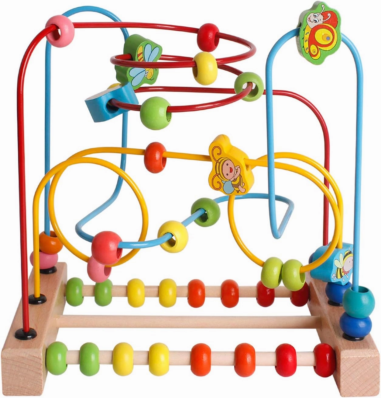 SHIERDU Wooden Toys with Animals Graphics Bead Maze Game Educational Abacus Beads Circle Toys Colorful Roller Coaster Game Gift for Toddlers Kids Children Girls Boys