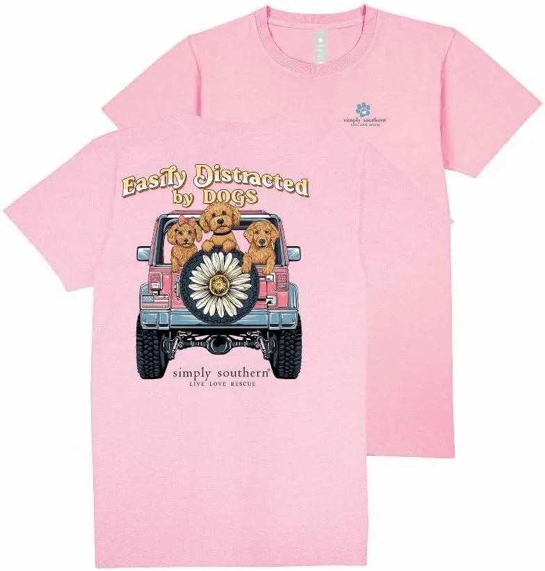 Simply Southern Easily Distracted by Dogs - Dogs - Daisy - Off Road Vehicle - Adult T-Shirt