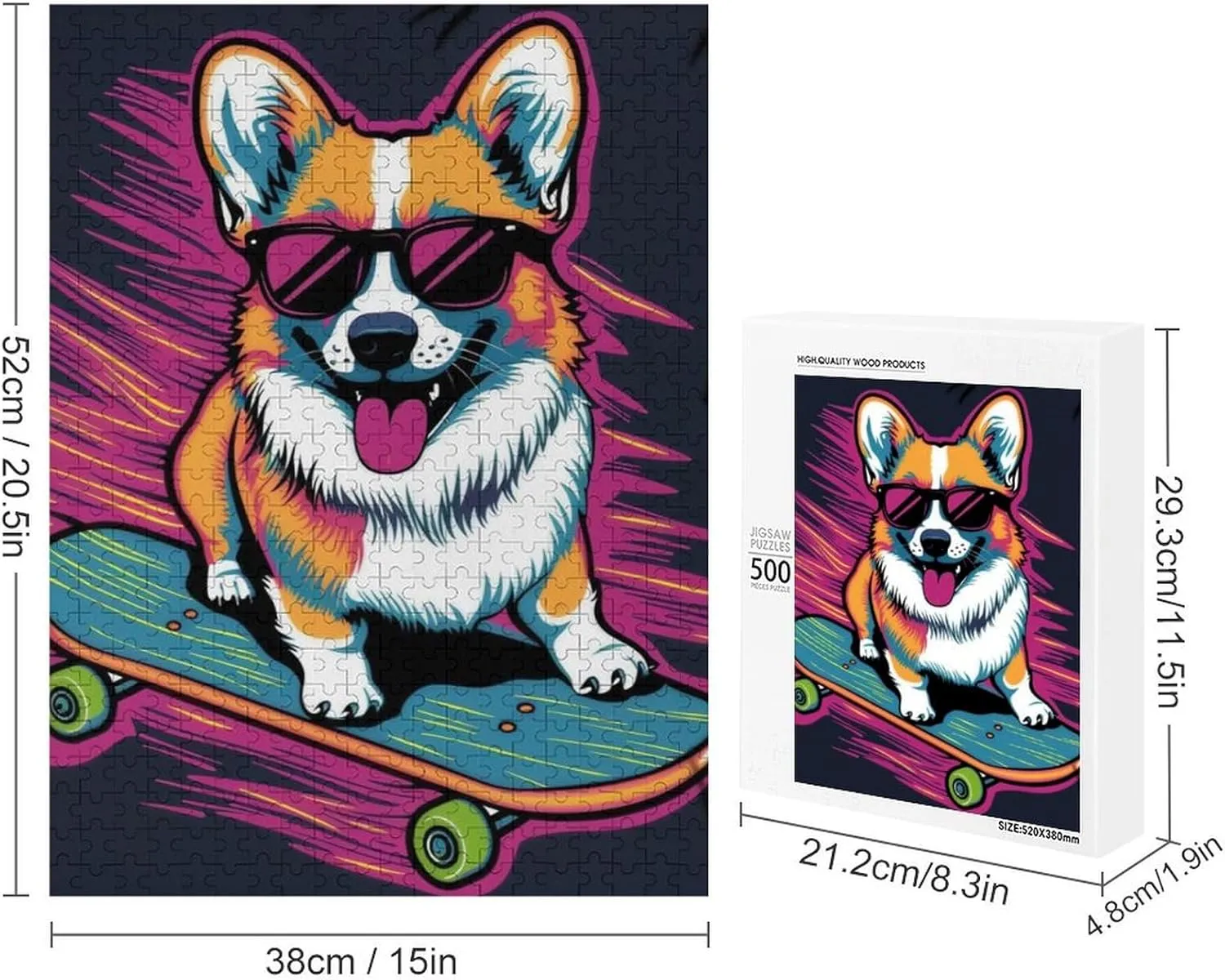 Skateboarding Corgi Wooden Jigsaw Puzzle for Adult Interactive Challenging Game Home Decoration 300/500/1000 Piece