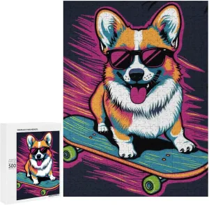 Skateboarding Corgi Wooden Jigsaw Puzzle for Adult Interactive Challenging Game Home Decoration 300/500/1000 Piece