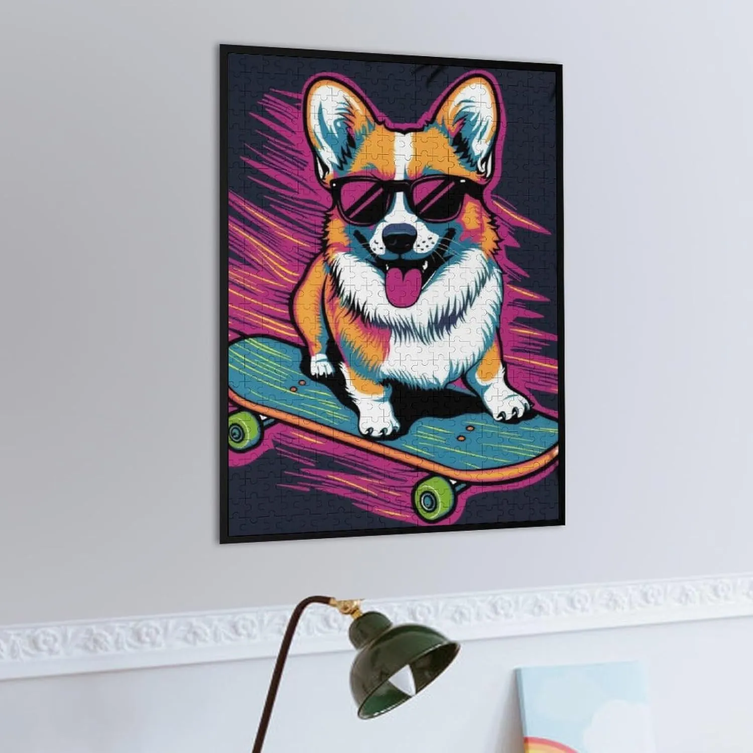 Skateboarding Corgi Wooden Jigsaw Puzzle for Adult Interactive Challenging Game Home Decoration 300/500/1000 Piece