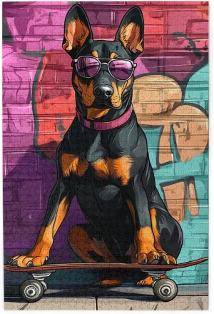 Skateboarding Puppies Jigsaw Puzzles For Adults 1000 Pieces, Fun Hip Hop Animal Challenges,Pieces Fit Together Perfectly,Every Piece Is Unique,Suitable For Family Recreation