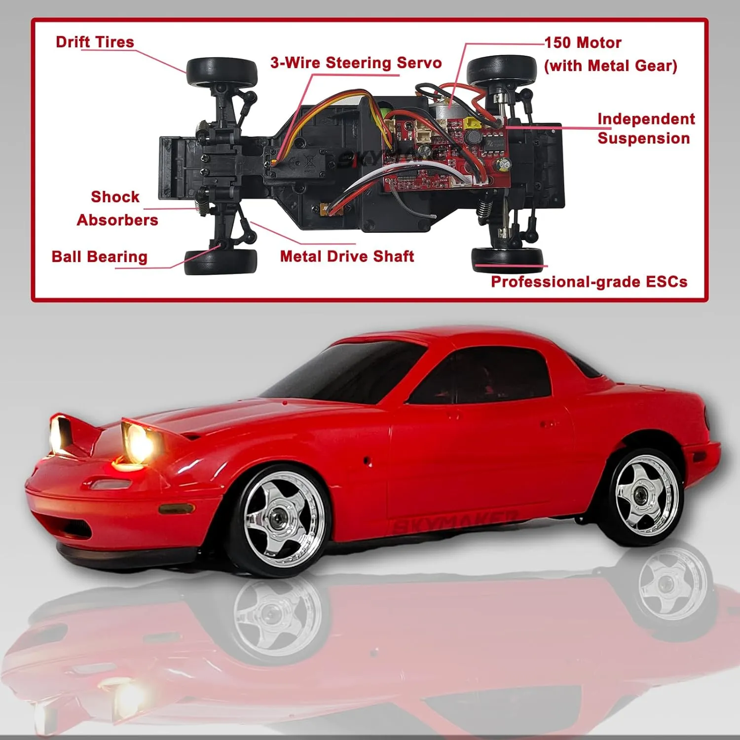Skymaker LD1804 RC Drift Car 1/18 Scale Mazda Miata MX-5 Control Drift Car with Gyro Red Hobby RC Car for Adult 2.4 GHz RWD Drifting
