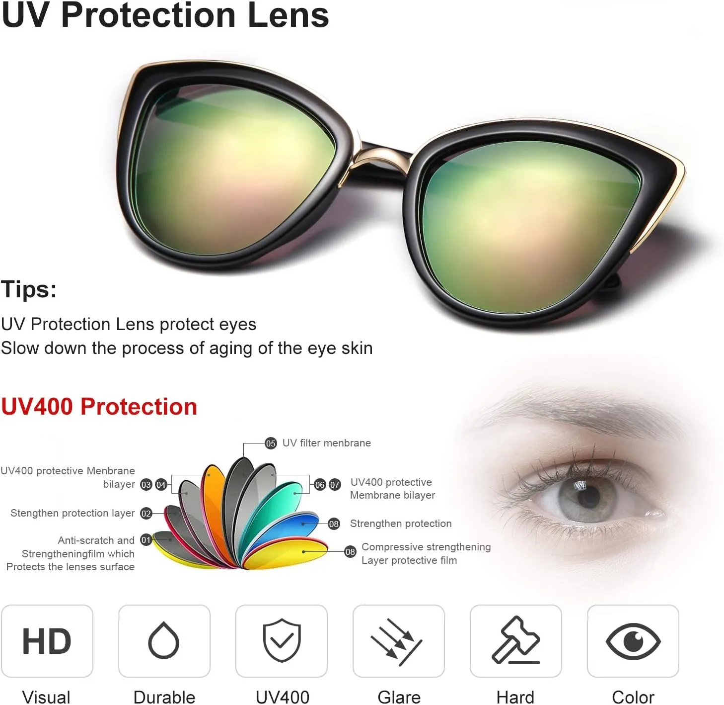 SKYWAY Oversized Round Sunglasses for Women Cat Eye Sun Glasses Shades for Driving Metal Frame UV400 Protection