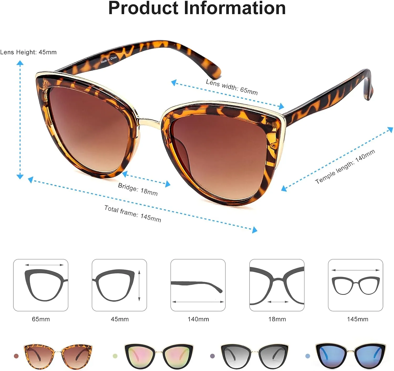 SKYWAY Oversized Round Sunglasses for Women Cat Eye Sun Glasses Shades for Driving Metal Frame UV400 Protection