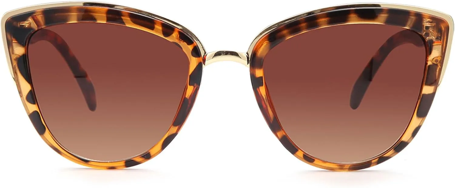 SKYWAY Oversized Round Sunglasses for Women Cat Eye Sun Glasses Shades for Driving Metal Frame UV400 Protection
