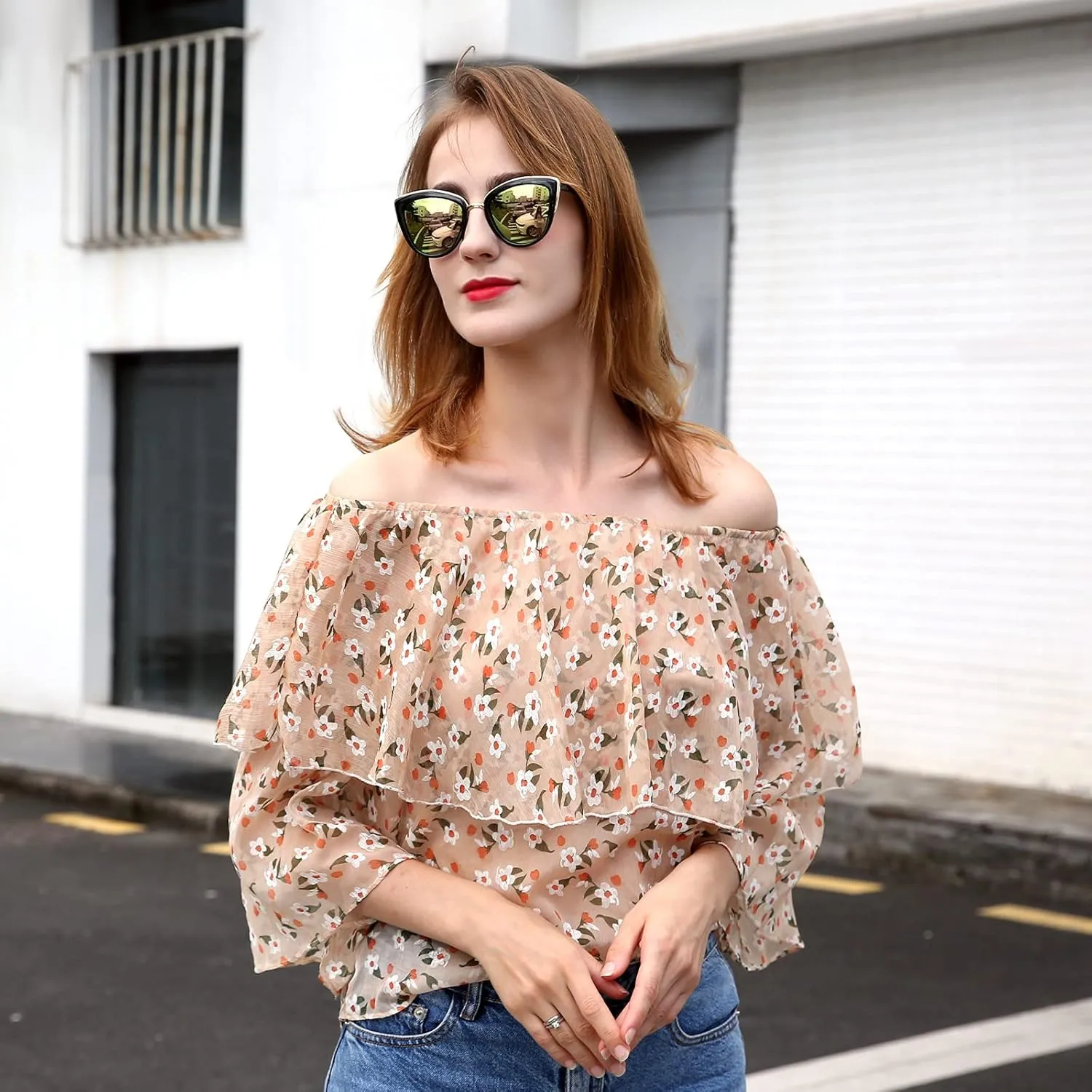SKYWAY Oversized Round Sunglasses for Women Cat Eye Sun Glasses Shades for Driving Metal Frame UV400 Protection