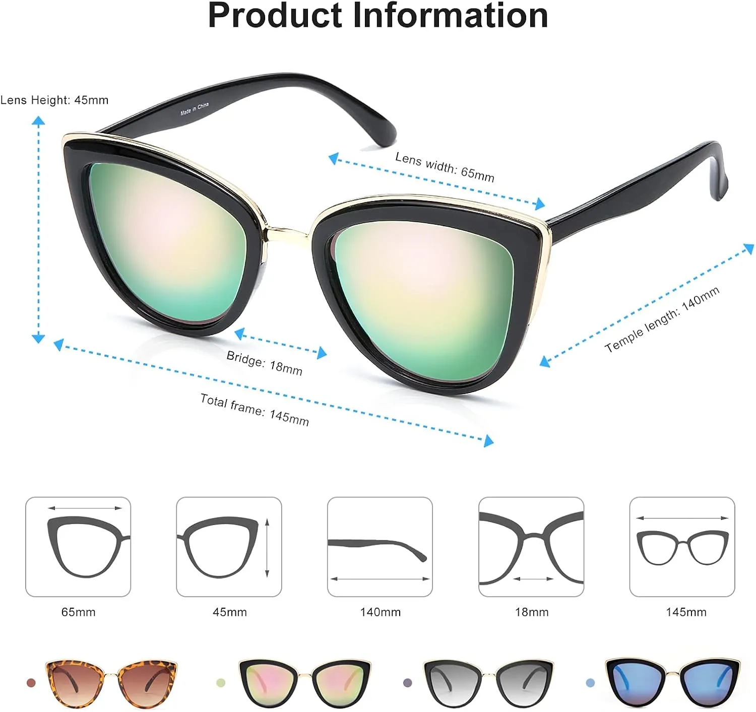 SKYWAY Oversized Round Sunglasses for Women Cat Eye Sun Glasses Shades for Driving Metal Frame UV400 Protection
