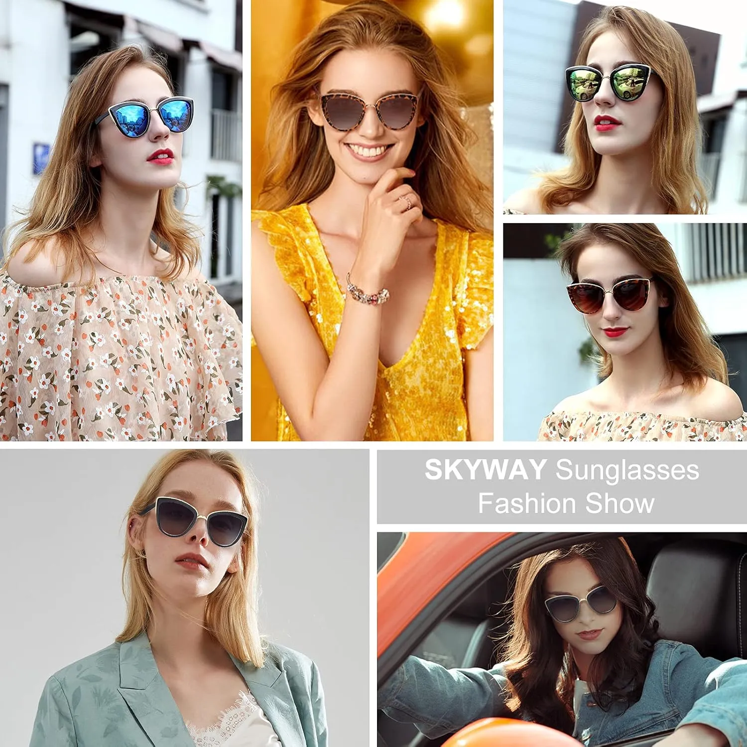SKYWAY Oversized Round Sunglasses for Women Cat Eye Sun Glasses Shades for Driving Metal Frame UV400 Protection