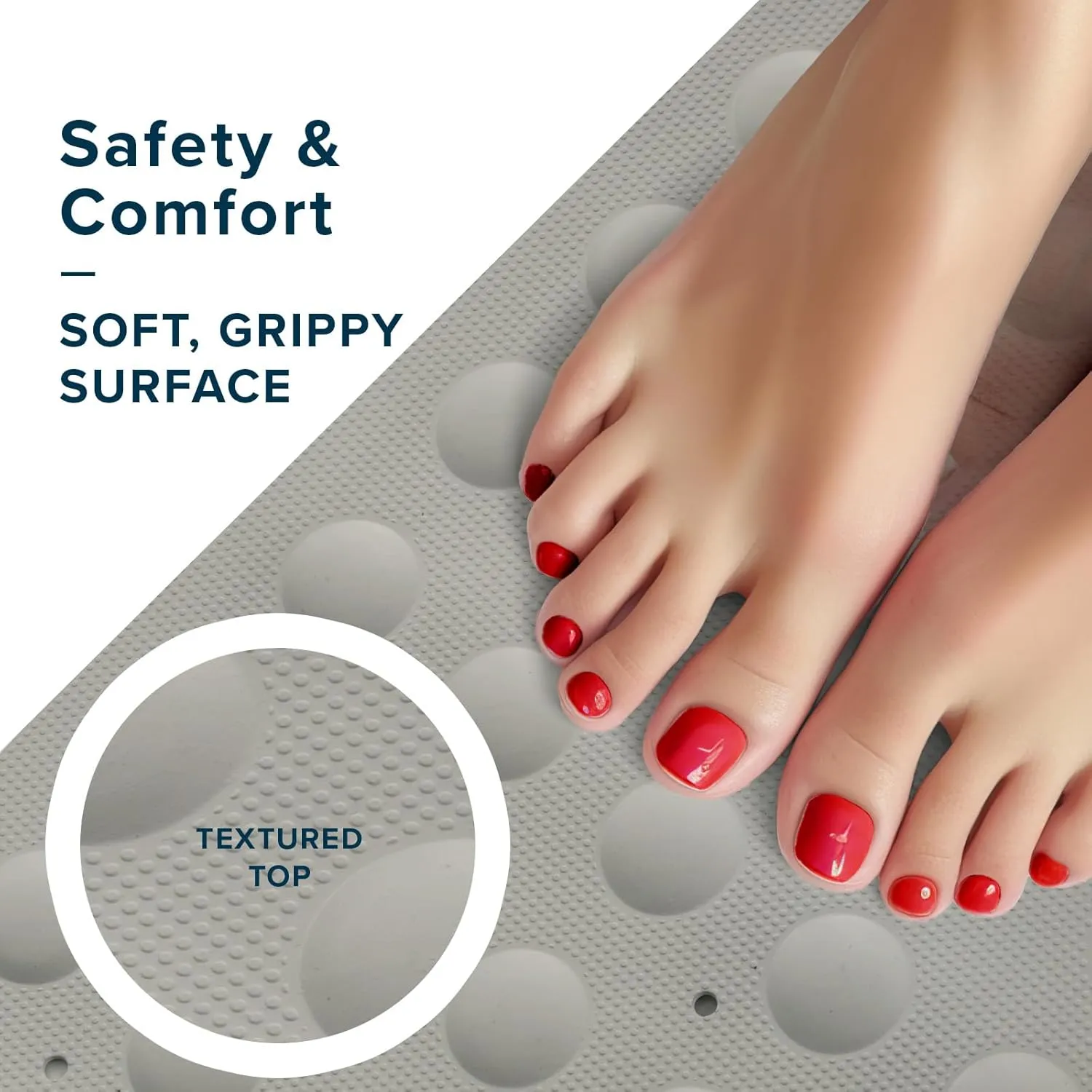 SlipX Solutions Square Natural Rubber Shower Stall Mat, 21” x 21”, Non Slip Safety, Built-in Product Protection, 140 Power Grip Suction Cups, Center Drain Hole, Tan