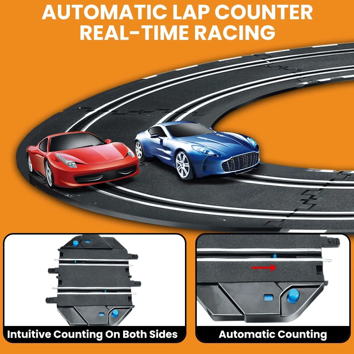 Slot Car Race Track Sets, Electric Race Car Track with 4 High-Speed Slot Cars, 2 Electric Controller and 2 Manual Controller Circular Overpass Track, Gift for Kids Ages 6 7 8-12