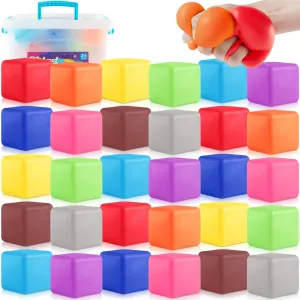 Slow Rising Stress Cube 30 Pack, Square Cube Fidget Ice Cube Stress Balls, Dough Stress Balls Soft Fidget Squishy Toys for Anxiety Relief, Pull Stretch Squishy Toy, Classroom Prize Box Toys (30PACK)